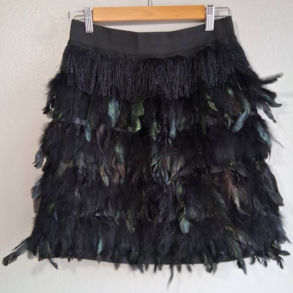 Gracia Feather Mini Skirt In Black Sz. M Boho Festival Party - Picture 4 of 14